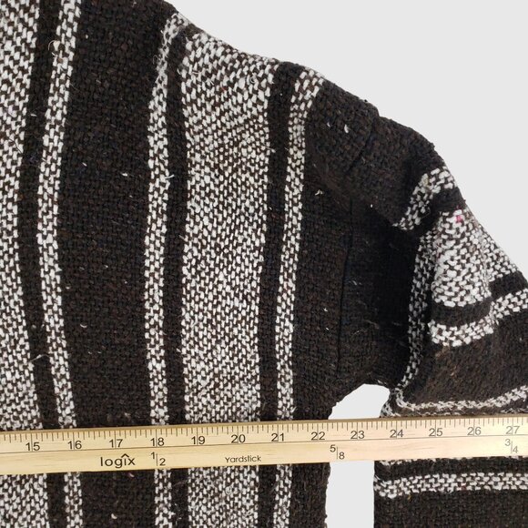 Mexican Poncho Baja Hoodie Surfer Pullover BLACK & WHITE Size L Made In Mexico - Picture 5 of 7